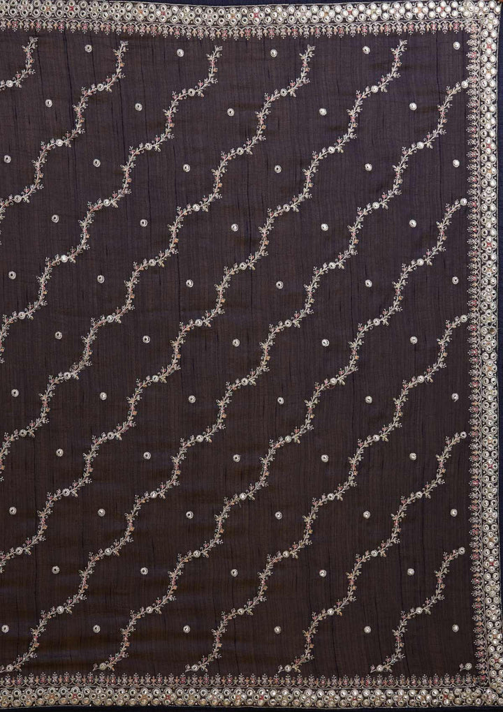 Navy Blue Silver Zariwork Raw Silk Designer Saree - Koskii