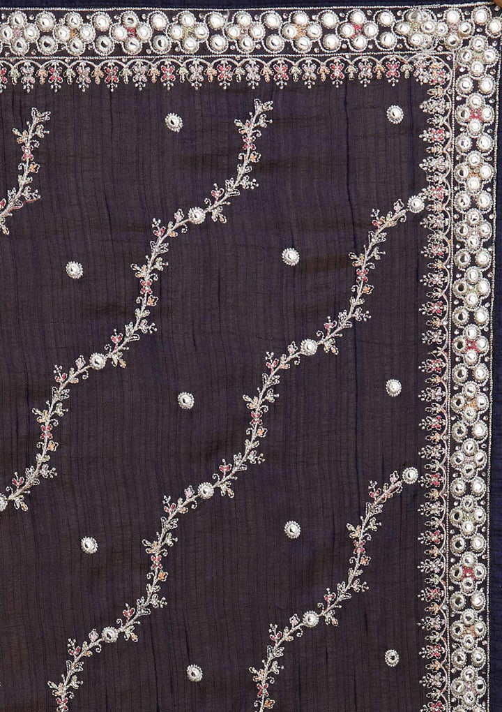 Navy Blue Silver Zariwork Raw Silk Designer Saree - Koskii