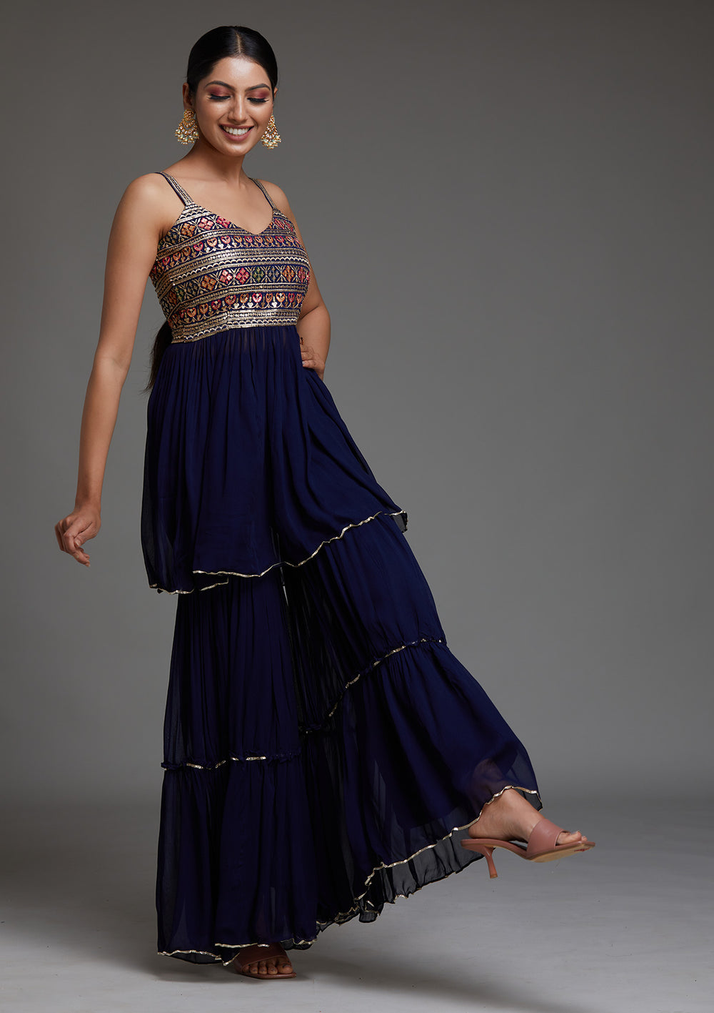Navy Blue Sequins Georgette Designer Salwar Suit - Koskii