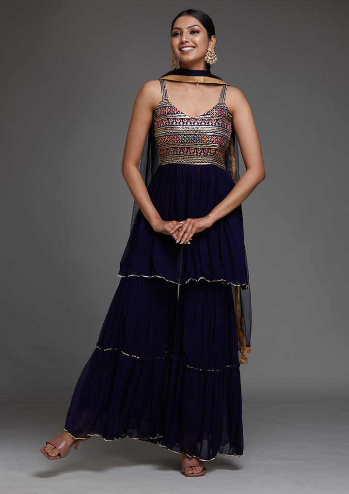 Navy Blue Sequins Georgette Designer Salwar Suit - Koskii