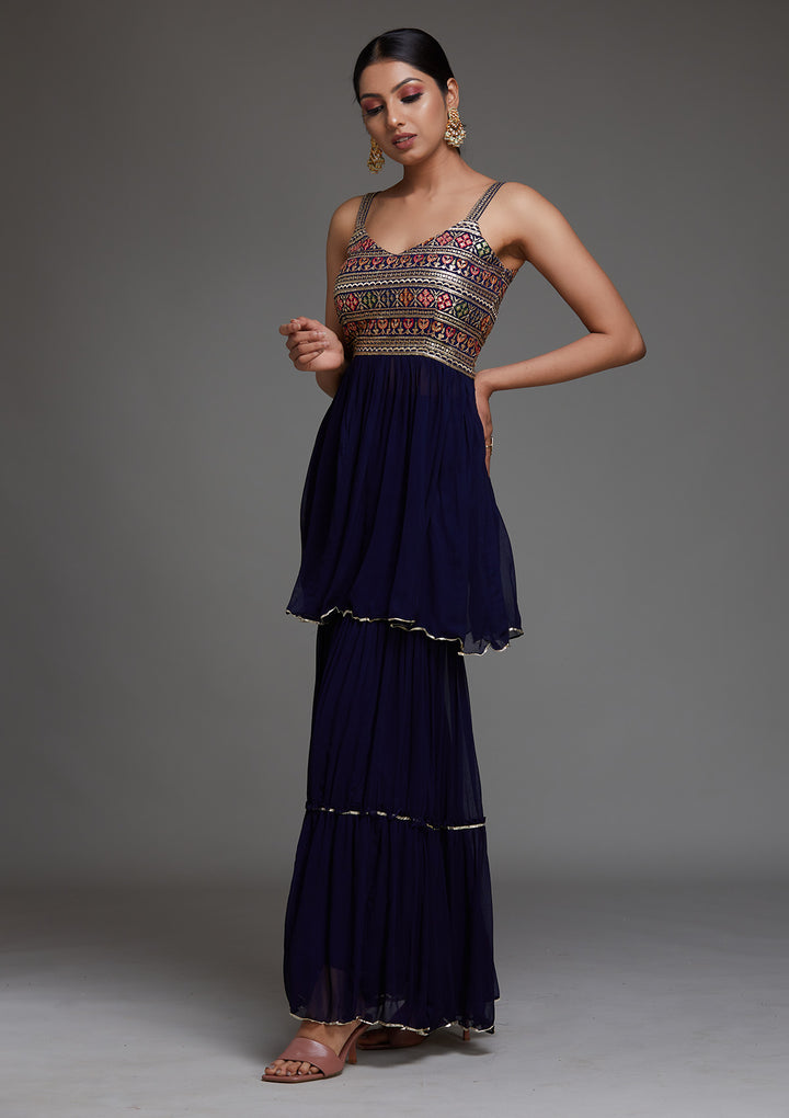 Navy Blue Sequins Georgette Designer Salwar Suit - Koskii