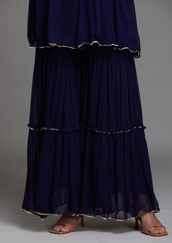 Navy Blue Sequins Georgette Designer Salwar Suit - Koskii