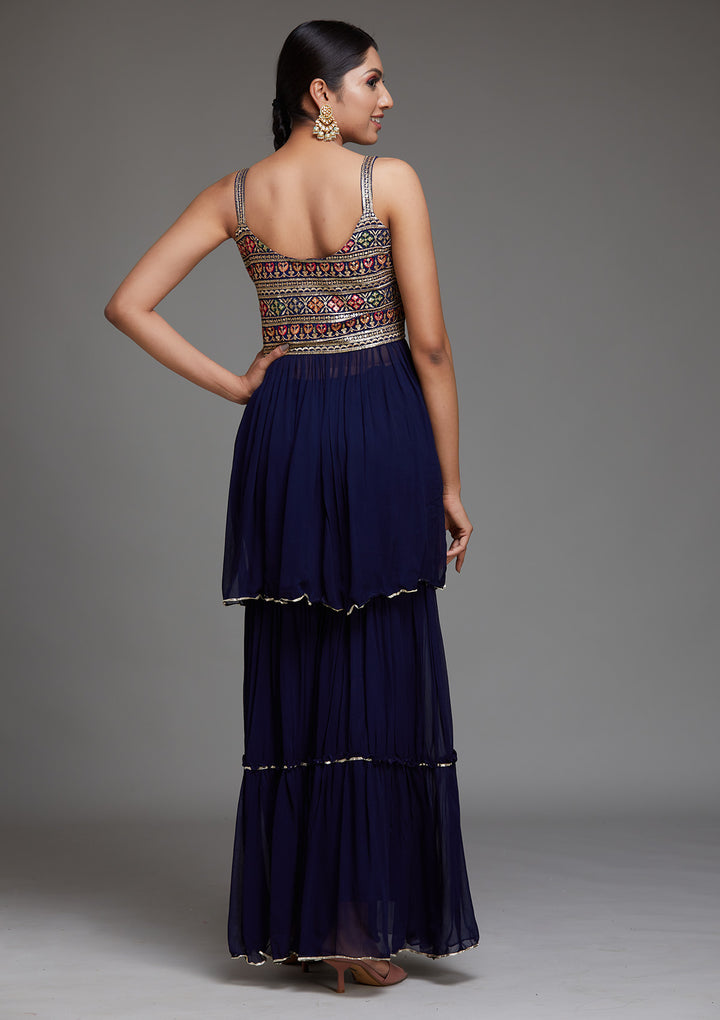 Navy Blue Sequins Georgette Designer Salwar Suit - Koskii