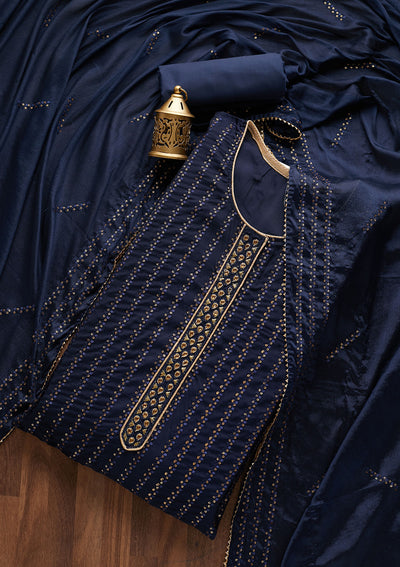 Navy Blue Sequins Georgette Designer Semi-Stitched Salwar Suit - Koskii