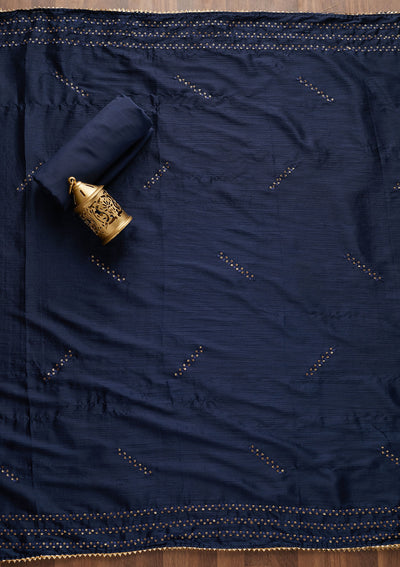Navy Blue Sequins Georgette Designer Semi-Stitched Salwar Suit - Koskii