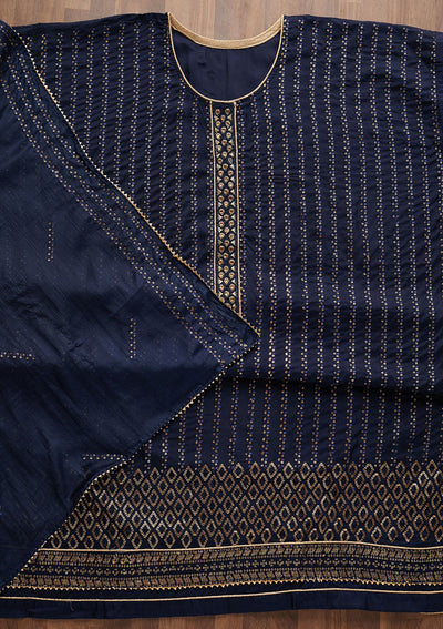 Navy Blue Sequins Georgette Designer Semi-Stitched Salwar Suit - Koskii