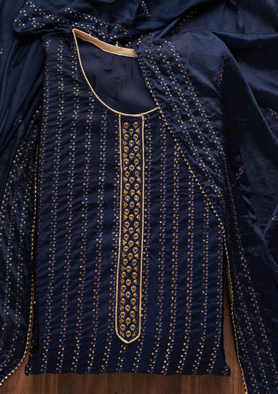 Navy Blue Sequins Georgette Designer Semi-Stitched Salwar Suit - Koskii