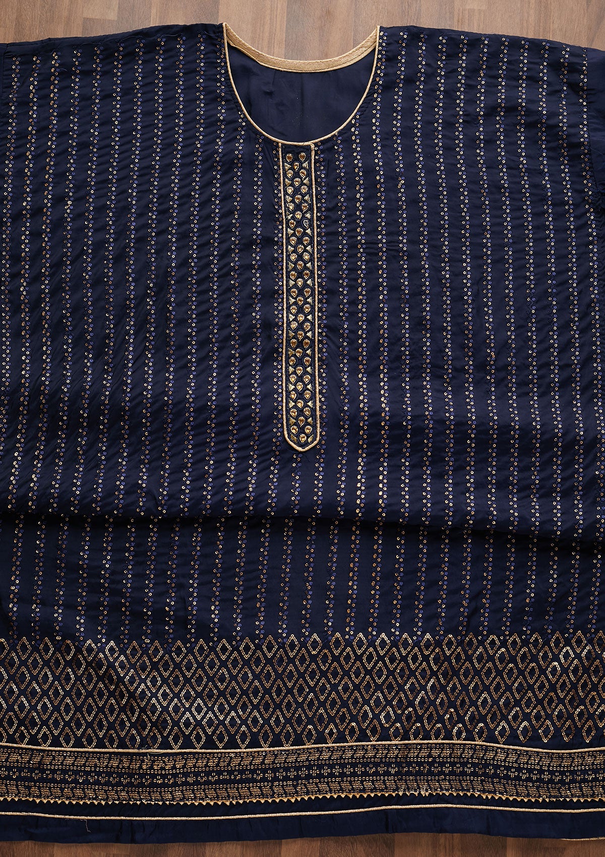 Navy Blue Sequins Georgette Designer Semi-Stitched Salwar Suit - Koskii