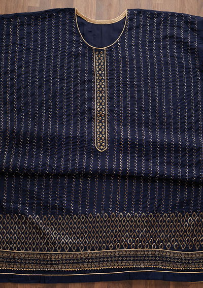 Navy Blue Sequins Georgette Designer Semi-Stitched Salwar Suit - Koskii