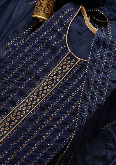Navy Blue Sequins Georgette Designer Semi-Stitched Salwar Suit - Koskii