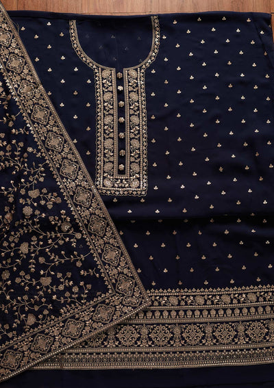 Navy Blue Sequins Georgette Designer Unstitched Salwar Suit - koskii