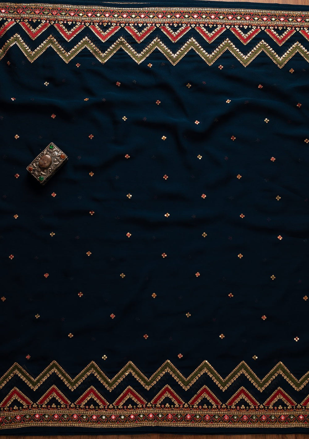 Navy Blue Sequins Georgette Designer Unstitched Salwar Suit - koskii