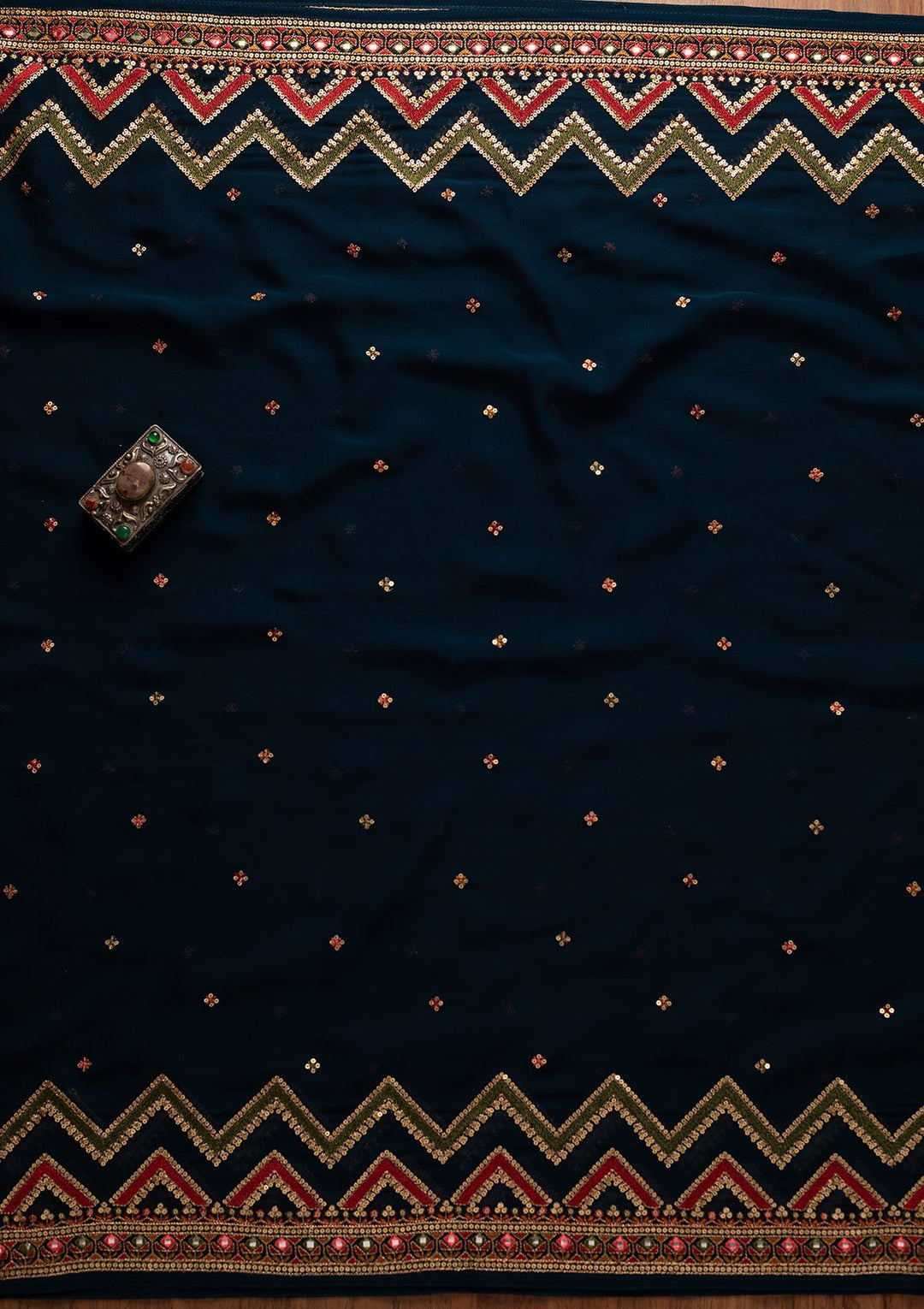 Navy Blue Sequins Georgette Designer Unstitched Salwar Suit - koskii