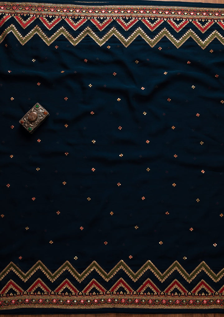 Navy Blue Sequins Georgette Designer Unstitched Salwar Suit - koskii
