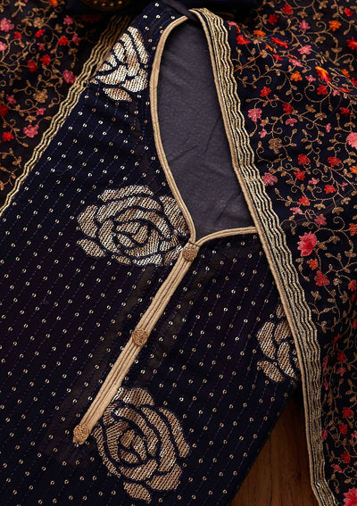 Navy Blue Sequins Georgette Designer Semi-Stitched Salwar Suit - Koskii