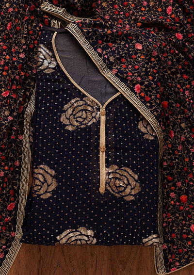 Navy Blue Sequins Georgette Designer Semi-Stitched Salwar Suit - Koskii