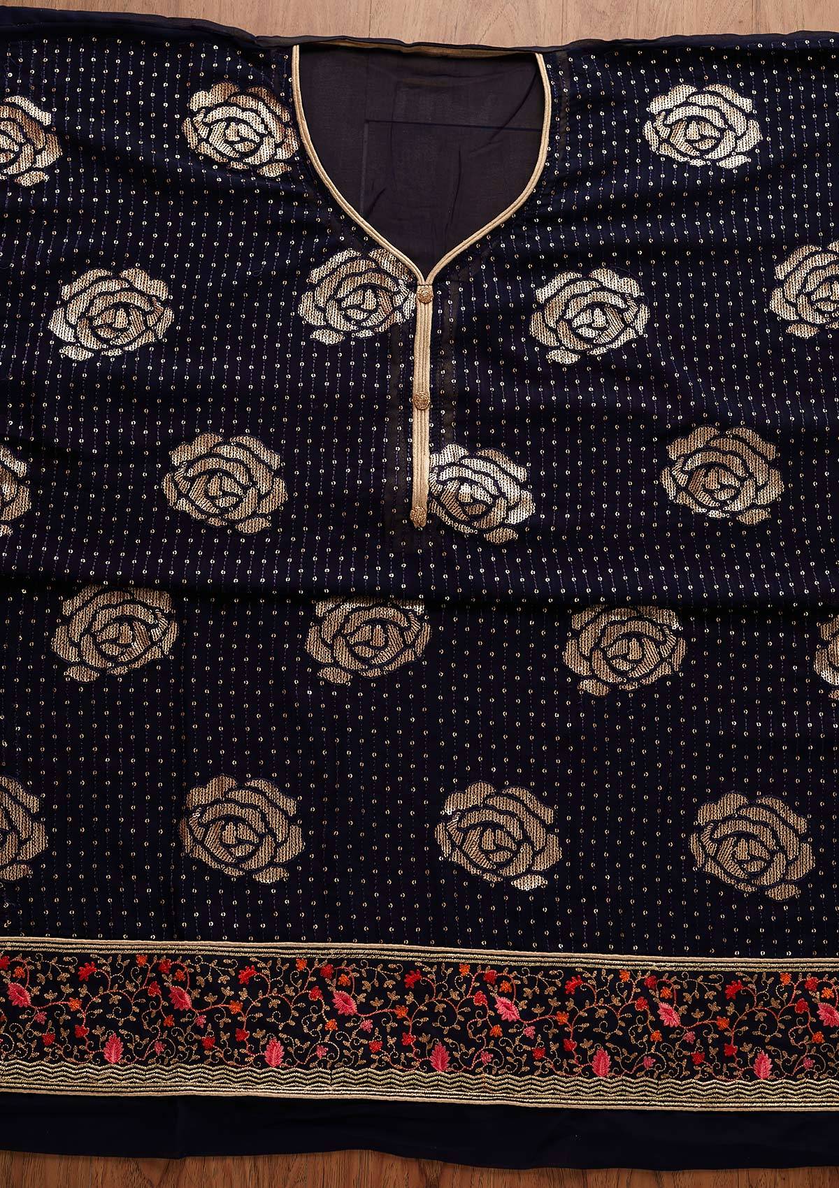 Navy Blue Sequins Georgette Designer Semi-Stitched Salwar Suit - Koskii