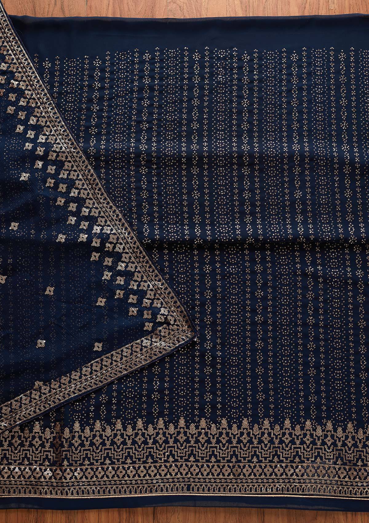 Navy Blue Sequins Georgette Designer Unstitched Salwar Suit - Koskii