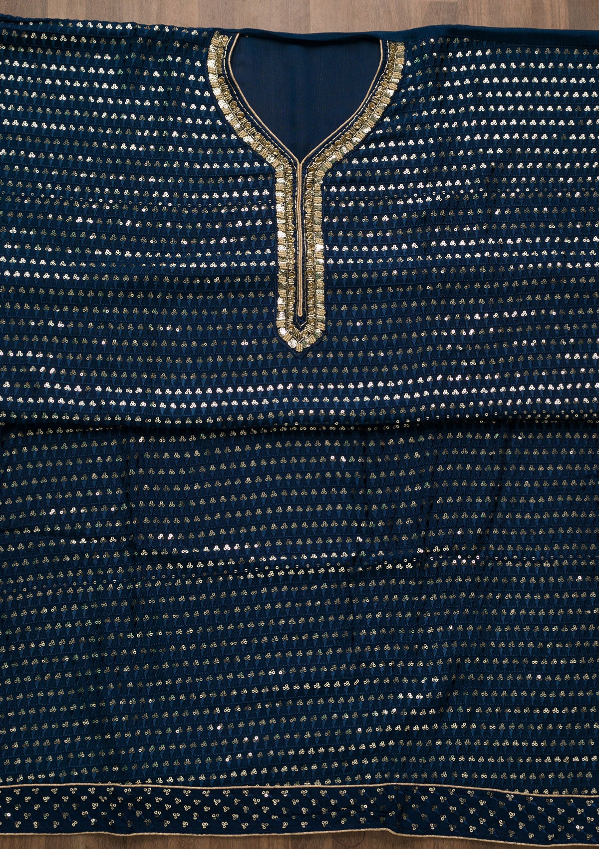 Navy Blue Sequins Georgette Unstitched Salwar Suit-Koskii