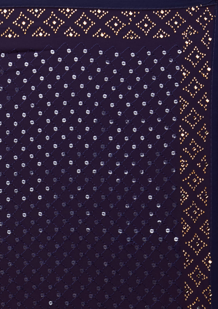Navy Blue Sequins Georgette Saree - Koskii