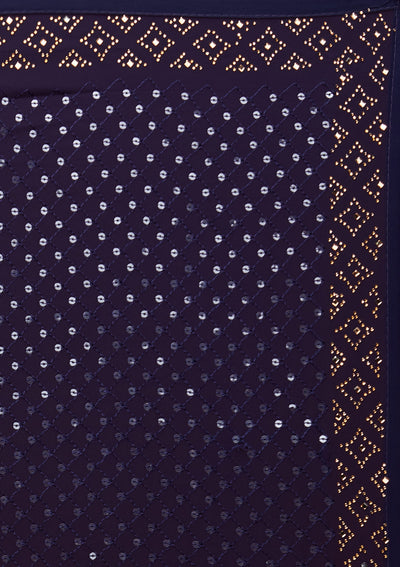 Navy Blue Sequins Georgette Saree - Koskii