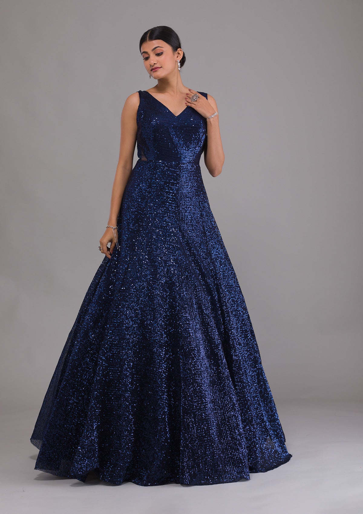 Rust & Navy Blue Designer Gown