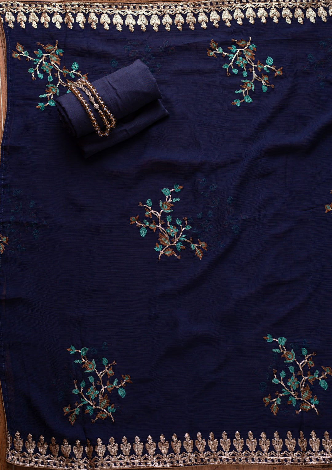 Navy Blue Sequins Semi Crepe Designer Unstitched Salwar Suit - koskii