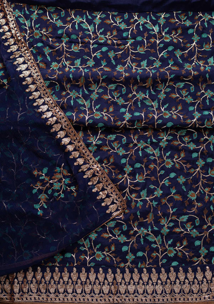 Navy Blue Sequins Semi Crepe Designer Unstitched Salwar Suit - koskii