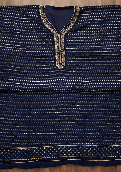 Navy Blue Sequins Semi Crepe Unstitched Salwar Suit-Koskii
