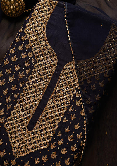 Navy Blue Stonework Georgette Unstitched Salwar Suit-Koskii