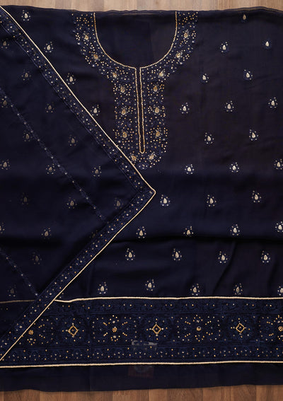 Navy Blue Stonework Georgette  Unstitched Salwar Suit - Koskii