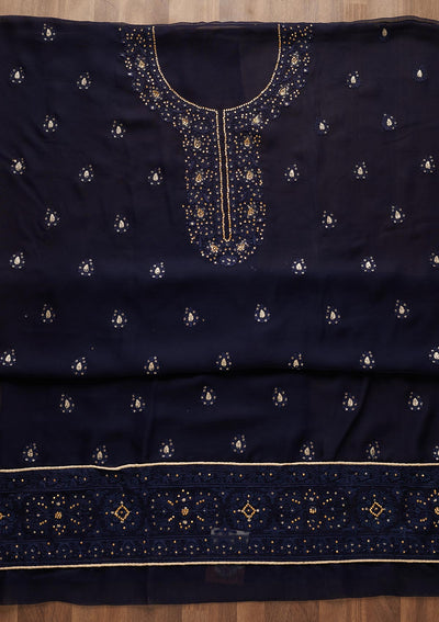 Navy Blue Stonework Georgette  Unstitched Salwar Suit - Koskii