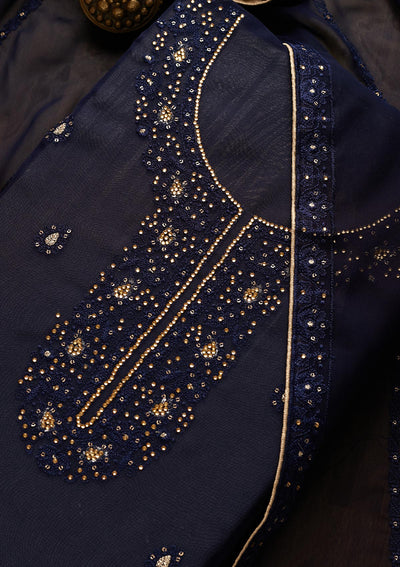Navy Blue Stonework Georgette  Unstitched Salwar Suit - Koskii