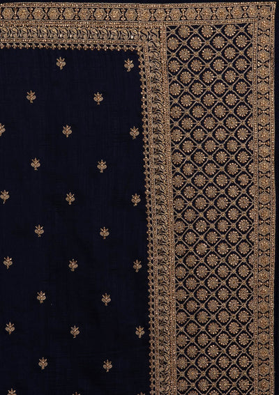 Navy Blue Stonework Raw Silk Designer Saree - koskii