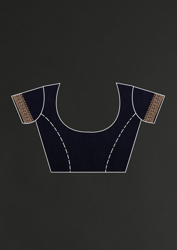 Navy Blue Stonework Raw Silk Designer Saree - koskii