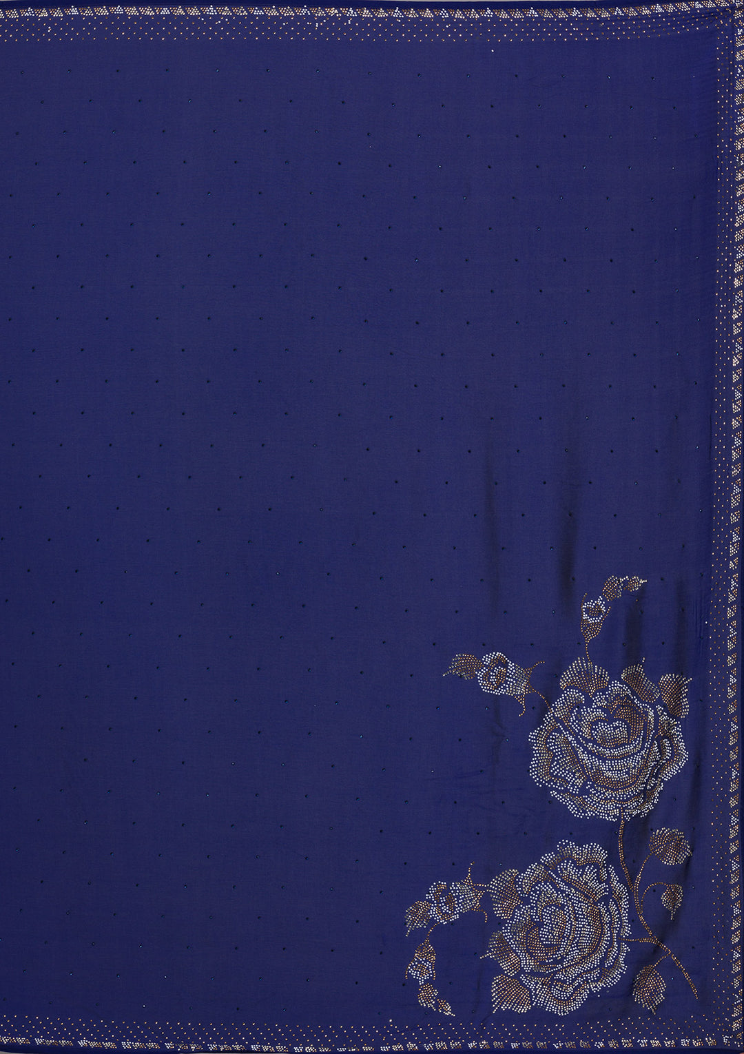 Navy Blue Stonework Satin Saree-Koskii