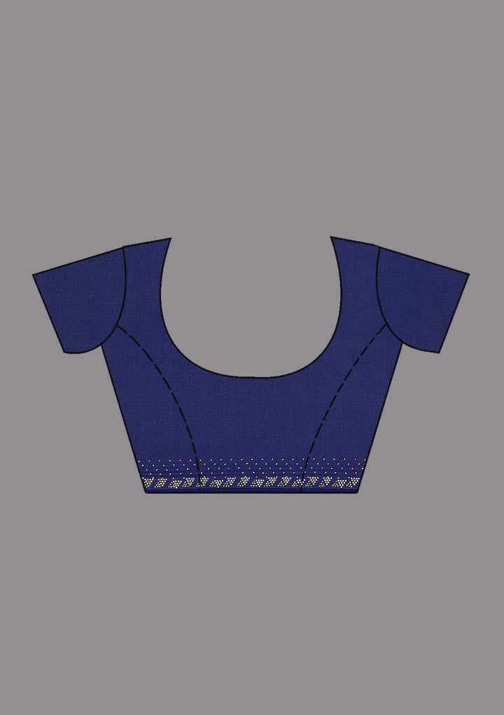 Navy Blue Stonework Satin Saree-Koskii