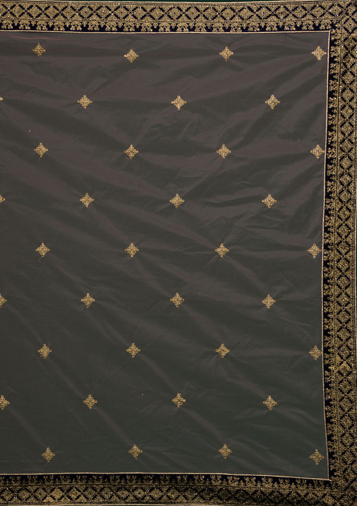 Navy Blue Stonework Velvet Lehenga-Koskii