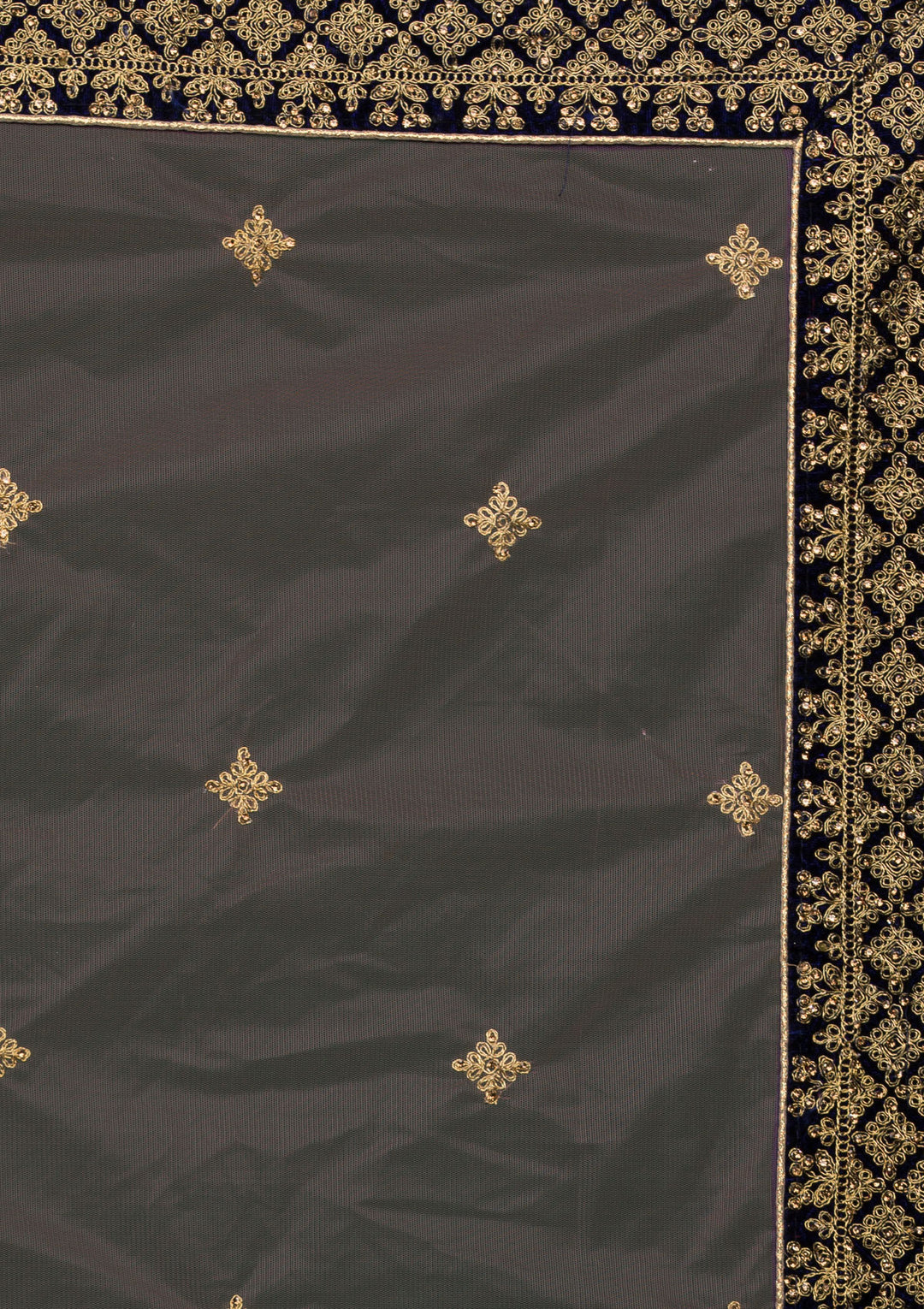 Navy Blue Stonework Velvet Lehenga-Koskii