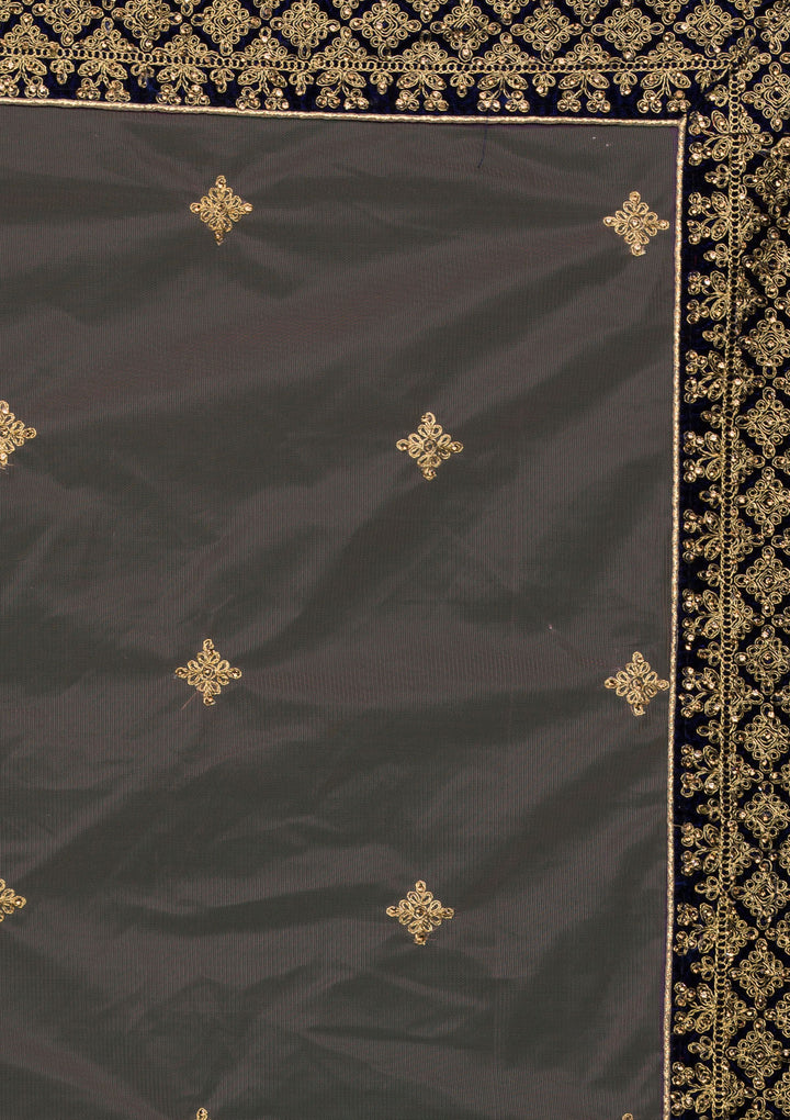 Navy Blue Stonework Velvet Lehenga-Koskii