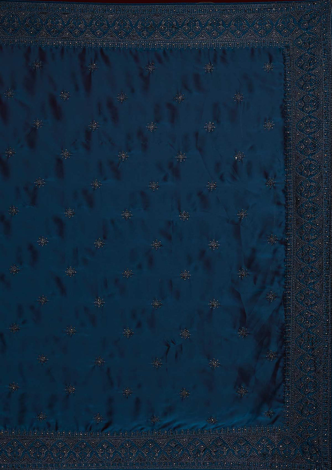 Navy Blue Swarovski Satin Saree-Koskii