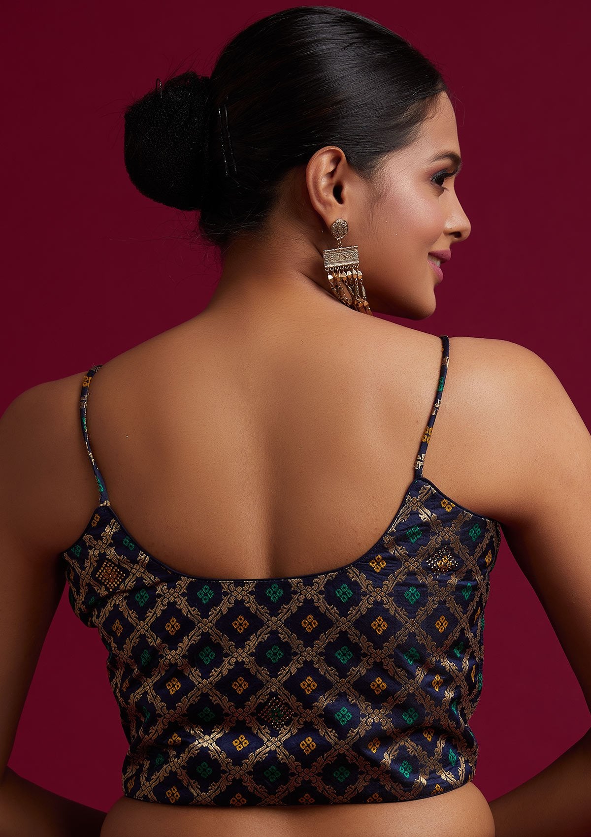 Navy Blue Swarovski Banarasi Designer Semi-Stitched Lehenga - koskii