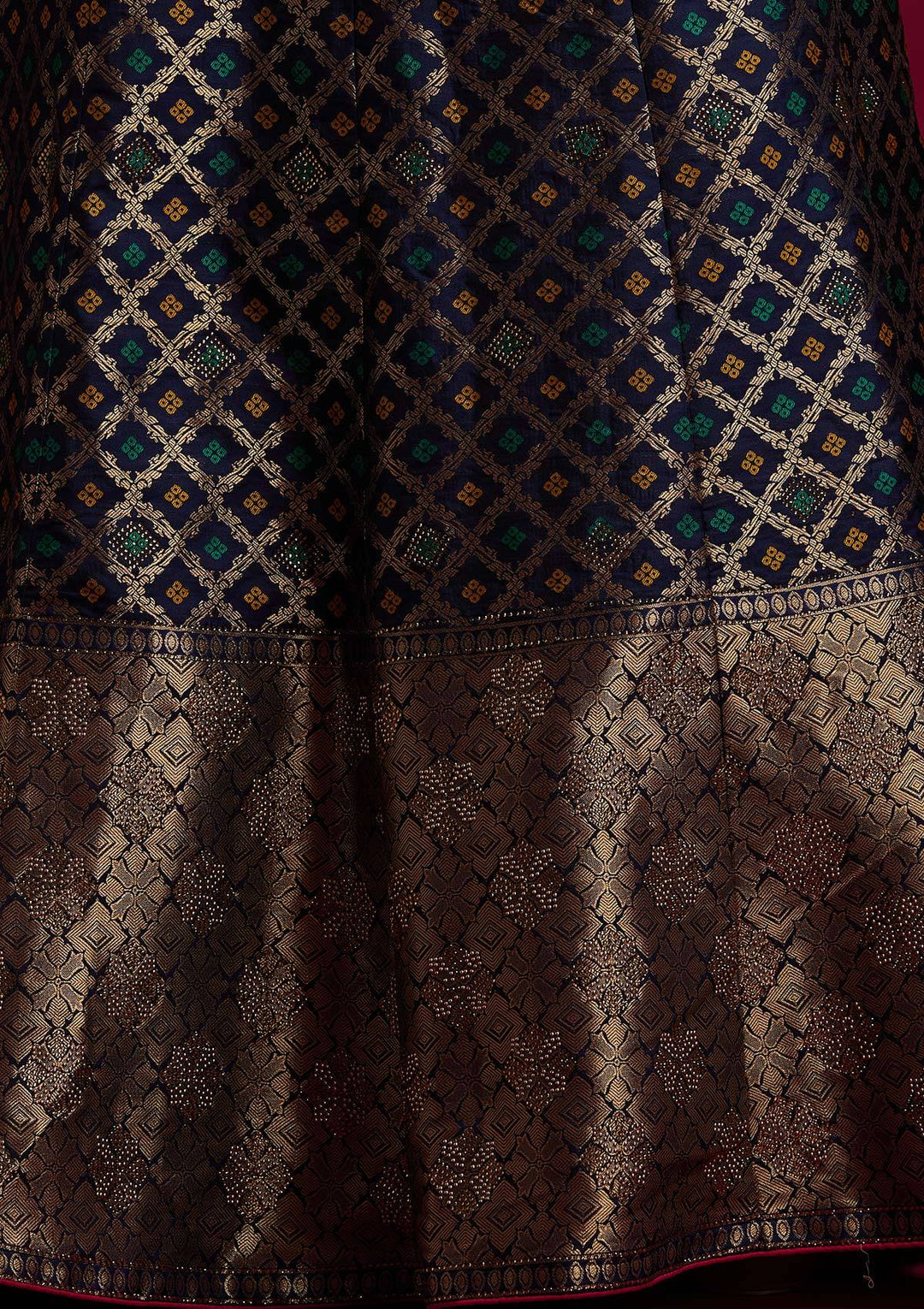 Navy Blue Swarovski Banarasi Designer Semi-Stitched Lehenga - koskii