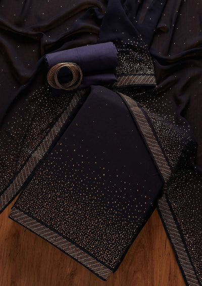 Navy Blue Swarovski Georgette Designer Unstitched Salwar Suit - koskii