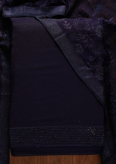 Navy Blue Swarovski Georgette Designer Unstitched Salwar Suit - koskii