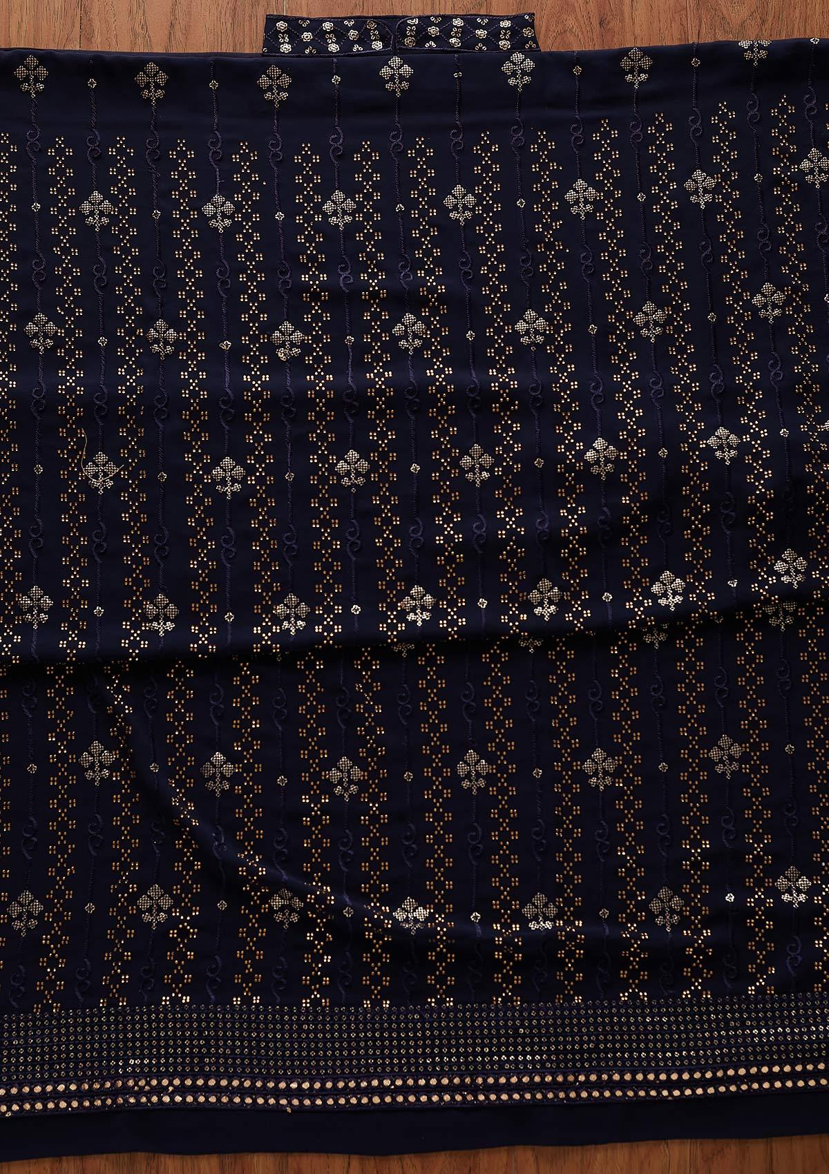 Navy Blue Swarovski Georgette Designer Unstitched Salwar Suit - koskii
