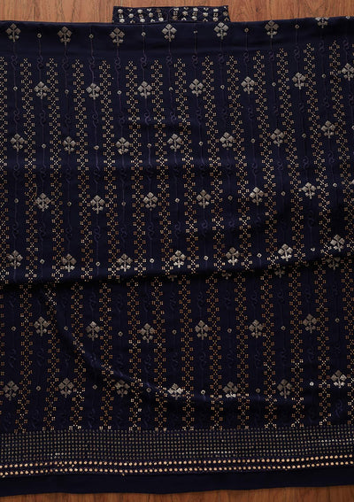 Navy Blue Swarovski Georgette Designer Unstitched Salwar Suit - koskii