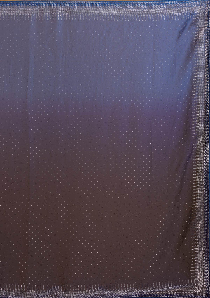 Navy Blue Swarovski Semi Crepe Designer Saree - Koskii