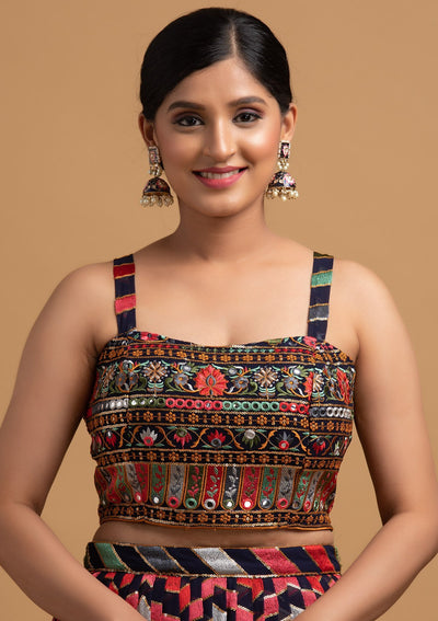 Navy Blue Threadwork Georgette Designer Lehenga - koskii