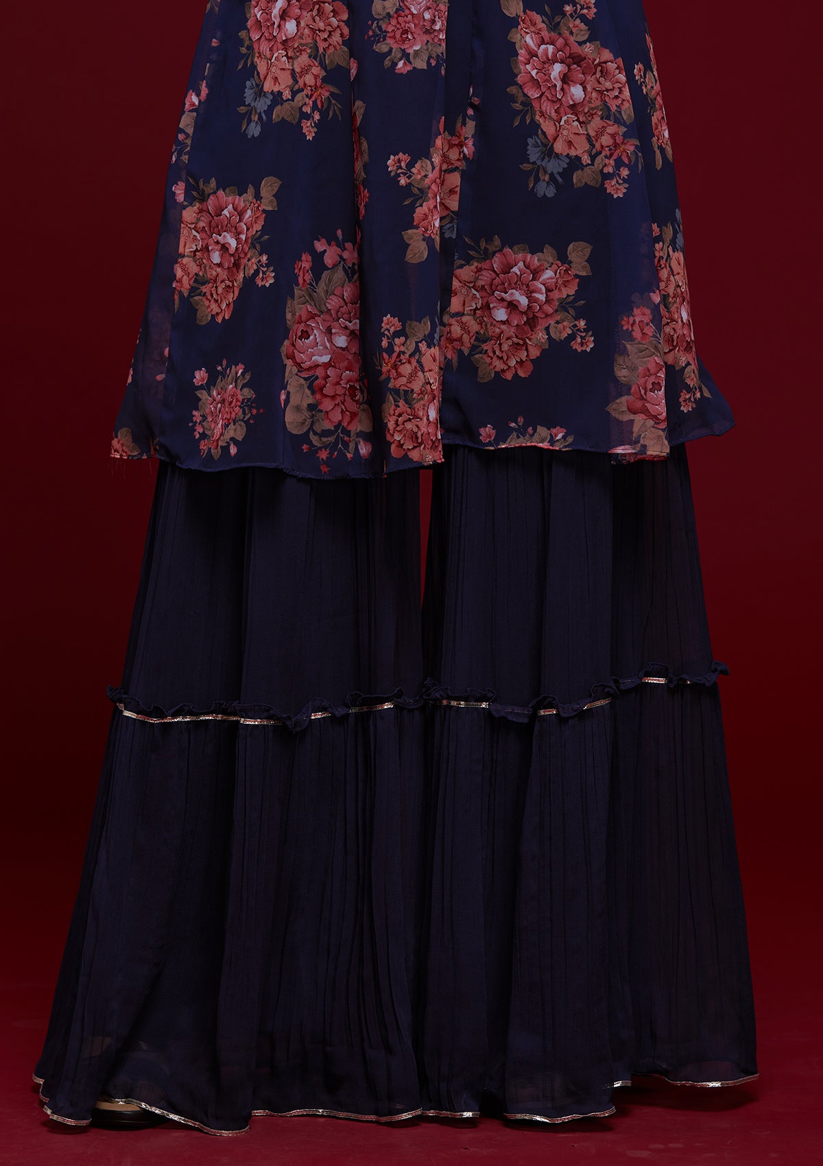 Navy Blue Threadwork Georgette Designer Salwar Suit - Koskii